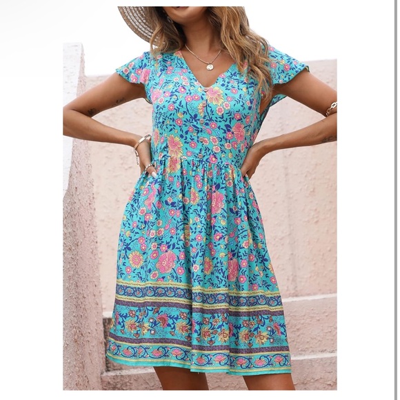 Bohemian Floral Paisley Mini Dress, Size Small - Picture 4 of 5